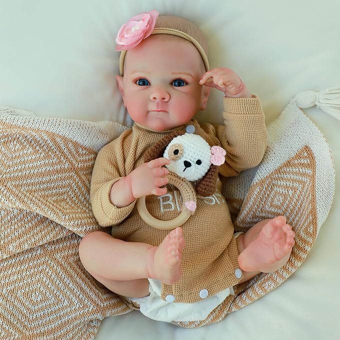 KSBD Realistic Reborn Baby Dolls - 20 Inch Cute Real Life Baby Girl Doll, Lifelike Newborn with Full Vinyl Body,Real Baby Dolls with Accessories for 3+ Years Old Kids Gifts