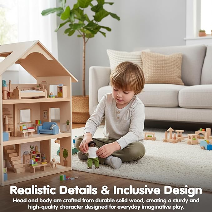 PlanToys® Father Wooden Dollhouse Figurine | Poseable 1:12 Scale Mini Doll (5 Inch) | Dollhouse Accessories for Pretend Play | Eco-Friendly Montessori Toy for Kids Ages 3+