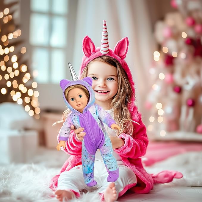 WONDOLL American 2-Sets 18-inch Doll Clothes Set - Amazing Rainbow Unicorn Clothes with Hair Clip and Headband - Compatible with All 18 inch Dolls Accessories Gifts for Kids -Purple（no Doll）