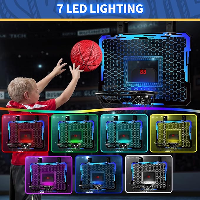 QDRAGON Mini Basketball Hoop, Over The Door Indoor, with 3 Balls/Inflator/Breakaway Rim, Basketball Toy Gifts for Kids and Adults, Suit for Bedroom/Office/Outdoor