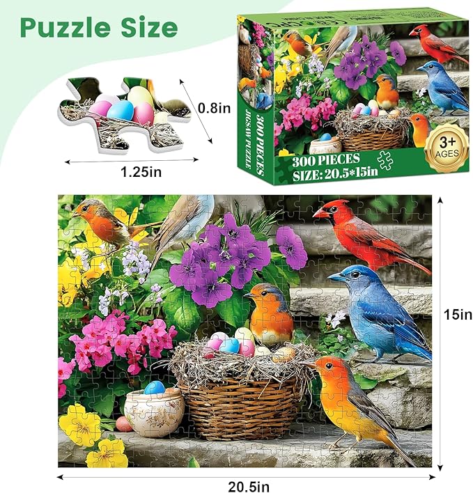 300 Piece Puzzle for Adults, Colorful Birds Jigsaw Puzzle, Colorful Hummingbird Animals Puzzles, Bird Lover Challenging Puzzles for Friends Family Activity Game Nights Gifts, 20.5x15 in