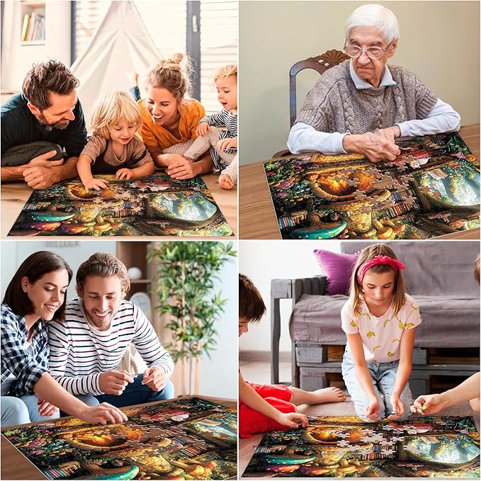300 Pieces Puzzle for Adults | Mushroom Cat Flower Puzzle Recycled Cardboard Large Piece Jigsaw Puzzles 300 Pieces | Challenging Puzzles Game Home Decor Party Gift for Adult Kids Seniors 20.5*15 inch