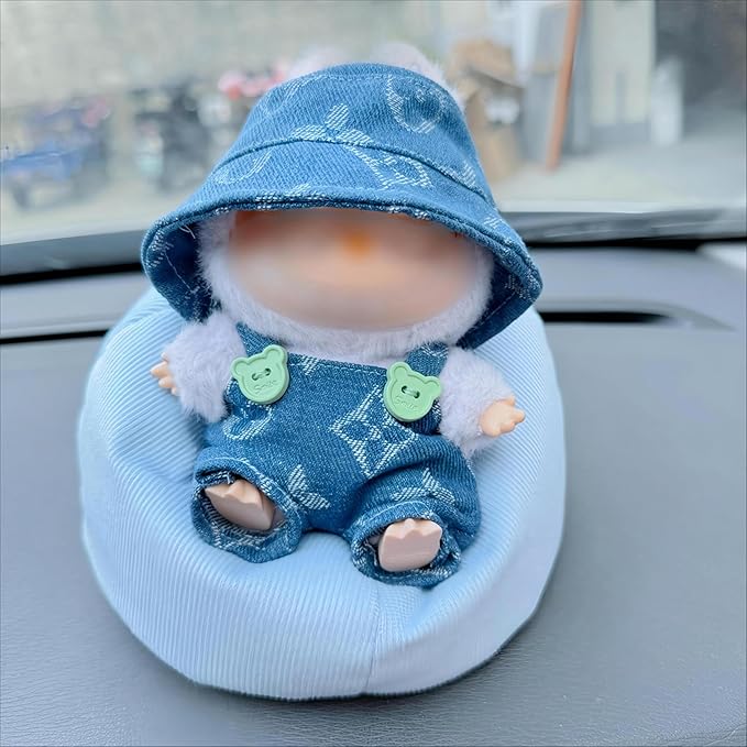 Clothes for Dolls, Denim Four-Leaf Clover 2-Piece Set Exquisite Clothes Accessories for 17cm Doll, Cute Clothes Set Suitable for Adorable Dolls (NO Doll) (Blue)