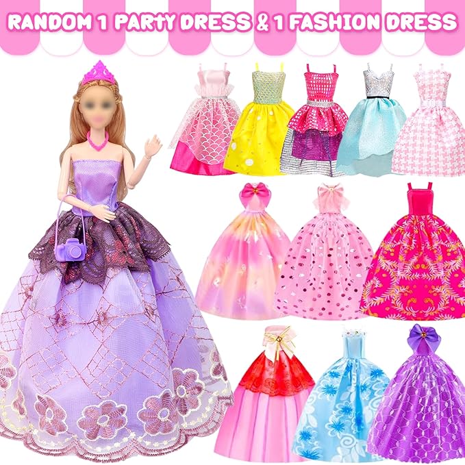 78 Pcs 11.5 Inch Doll Rose Convertible Toy Car Playset, Toys for Kids Including 11.5 in Girl Dolls, Toy Car, 1 Fancy Dress, 3 Regular Dress, 1 Fashion Dress, 71 Doll Accessories