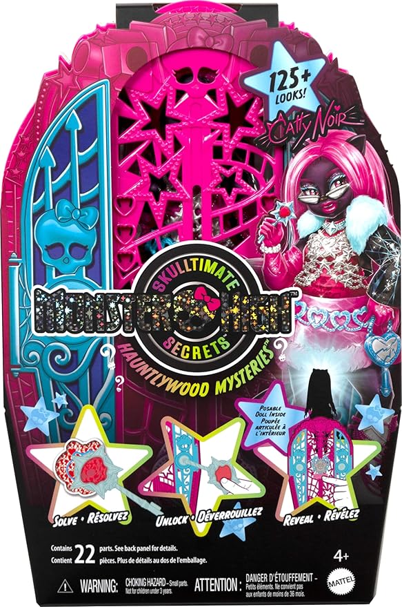 Monster High Skulltimate Secrets Doll and Accessories Set, Hauntlywood Mysteries Catty Noir with Reveal Closet & 19+ Glam Surprises Like Doll Clothes