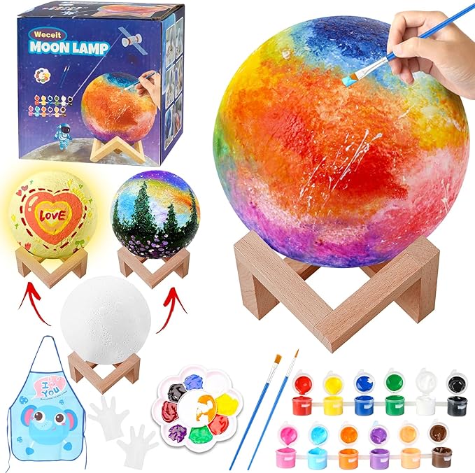 Paint Your Own Moon Lamp Kit,DIY 3D Moon Light Cool Galaxy Lamp,Toys for Teens Boys Girls, Arts & Crafts Kit Art Supplies for Kids, Arts and Crafts for Kids Ages 8-12 Birthday Gifts