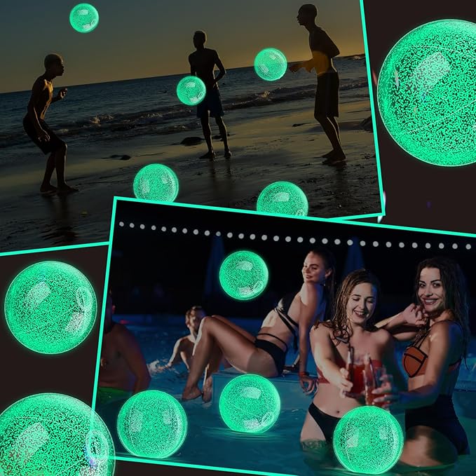 12 Pcs 8 Inch Light up Beach Balls Glow in The Dark Blow up Pool Floating Inflatable Balls for Summer Neon Party Games Pool Garden Decorations Outdoor