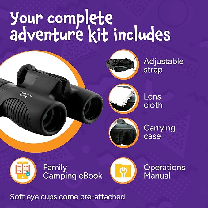 Think Peak Black Binoculars Science Toy for Kids Ages 3-12 Years - Real Compact Outdoor Adventure & STEM Educational Nature Hiking Explorer for Bird Watching, Camping Children’s Birthday Gift