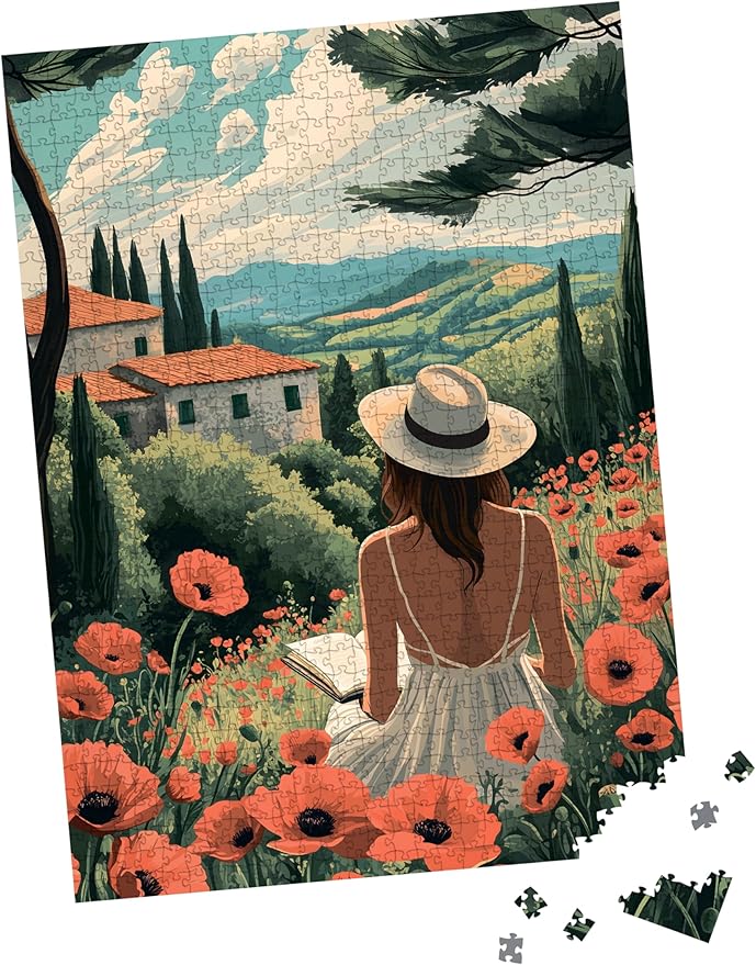 Puzzle for Adults 1000 Pieces, Art Jigsaw Puzzles, Colorfull Landscape Puzzles Girl in The Poppy Field, Mate Finish, Poster Included 1000 piece Puzzle for Adults.