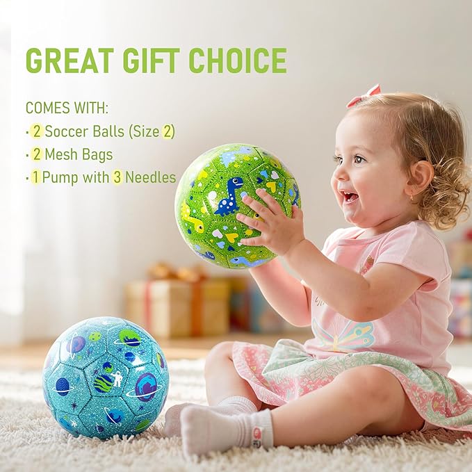 Toddler Soccer Ball Size 2 Size 3 - Small Soft Kids Ball 2 Pack for Ages 1-5 3-8 - Cartoon Sports Toy Boys Girls - Easter Basket Stuffers for Toddlers Kids - Soccer Gift for Indoor Outdoor Games