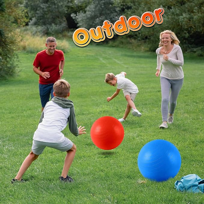18-Inch Jumbo Playground Balls (3 Pack, Red&Blue&Green) - Oversized Inflatable PVC Balls for Kids & Pets, Backyard Grass Play, Indoor/Outdoor Games with Hand Pump