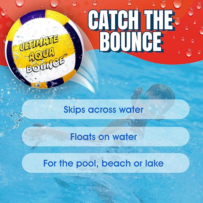 Activ Life Ultimate 2 Pack Larger 3” Water Skip Balls - Bouncing Balls for Swimming Pool & Beach Fun - Designs Include Baseball, Basketball, Volleyball, and Tennis for Kids, Friends, and Family