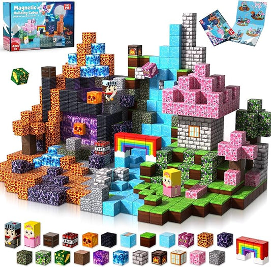 150 PCS 0.8in Magnetic Blocks - Easter Toys, Magnetic Building Blocks Cubes, Stacking Magnets, Birthday Easter Gifts for Age 3+ Years Old (Theme: Princess & Knight)