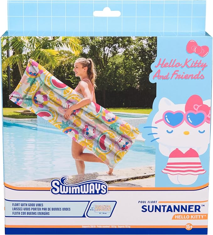Swimways Hello Kitty Suntanner Pool Float, Inflatable Pool Floats & Kids Pool Toys, Swimming Pool Accessories & Beach Essentials for Teens Aged 14 & Up