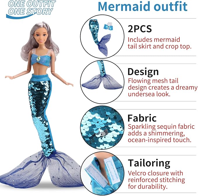 51 Pcs Themed Doll Clothes & Accessories – Educational Role Play Gift Set for Girls with 10 Outfits (Doctor, Bride, Mermaid, Santa, Chef etc.),10 Shoes, 5 Stands – Fits 11.5 Inch Dolls(No Doll)