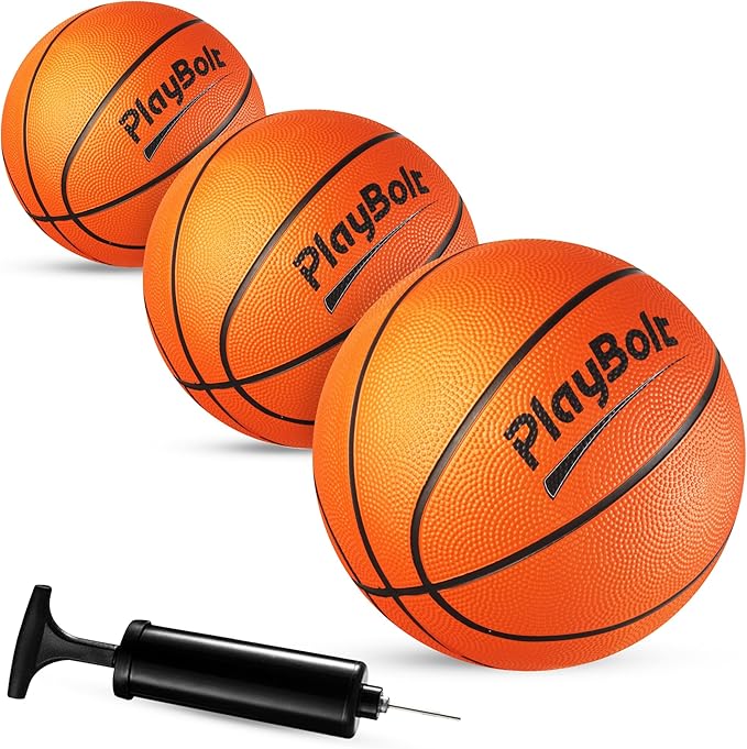 Size 3 Mini Basketballs (3 Pack) - 7-Inch Junior Rubber Basketball Set with Pump - Youth Beginner Kids Basketballs for Backyard Pool Parties, Arcade Games, Practice, Indoor & Outdoor Play
