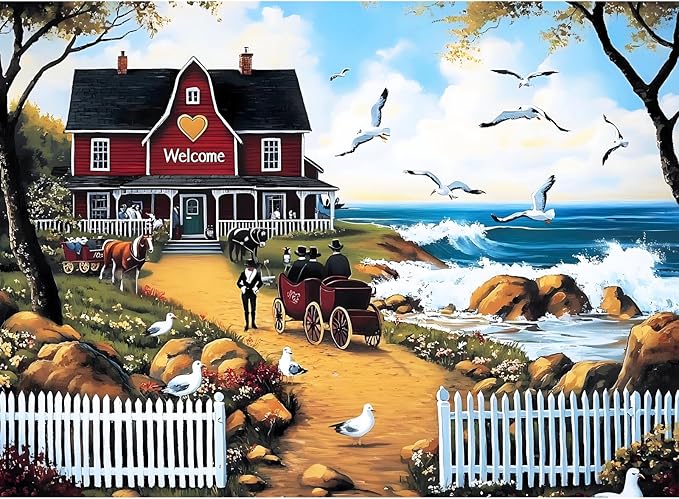 Jigsaw Puzzles for Adults 500 Pieces, Seagull Carriage Thick Cardboard Adult Puzzles, Challenging Yet Relaxing Adult Puzzles 500 Pieces, Glossy Sturdy Vibrant Puzzle Great Gift for Family Friends