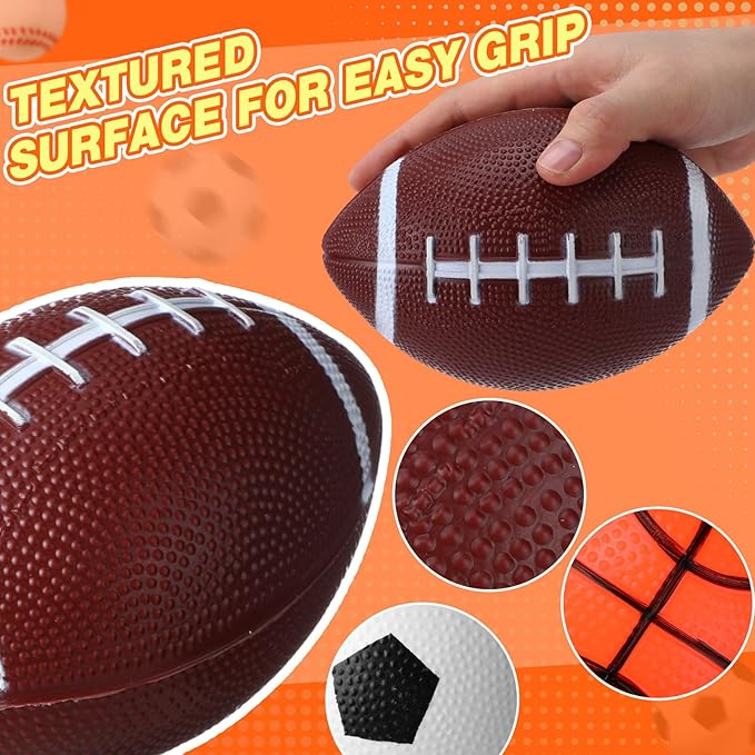 18 Pack Sports Balls for Toddlers Kids Bulk Playground Balls Set 5" Soccer Ball 6.5" Football & 5" Basketball with Hand Pump and Bag Indoor Outdoor Toys Sports Gifts(6 Set)