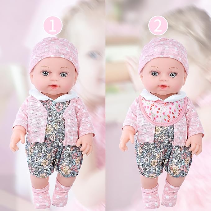 UZIDBTO Realistic Baby Doll Set in Gift Box - 12 Inch Newborn Alive Baby Doll with Accessories and Clothes with Pacifier Feeding Bottle Diapers Hat Bib Socks Stuff Gift Idea for Ages 3+