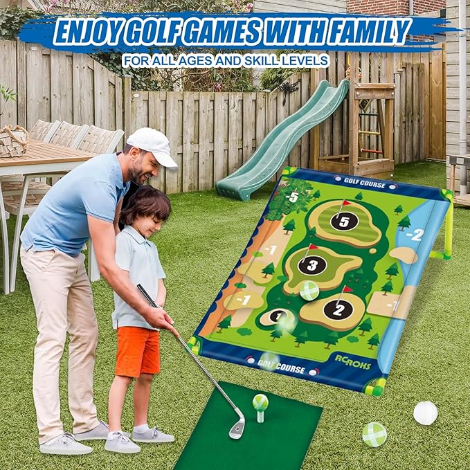 Velcro Golf Chipping Game Set w/t 2 Clubs, Portable Sticky Golf Battle Game for Indoor Outdoor Backyard Park Beach, Practice Kit for Kids Juniors Adult Family, Golf Gifts for Party Birthday Christmas