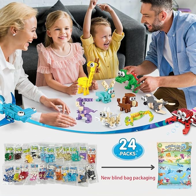 24 Packs Animals Building Sets for Kids,3 in 1, 72 Kinds of Transformable Building Block Toy,Compatible with Lego Party Favors,Classroom Student Prizes Birthday Gifts for Kid Age 6+