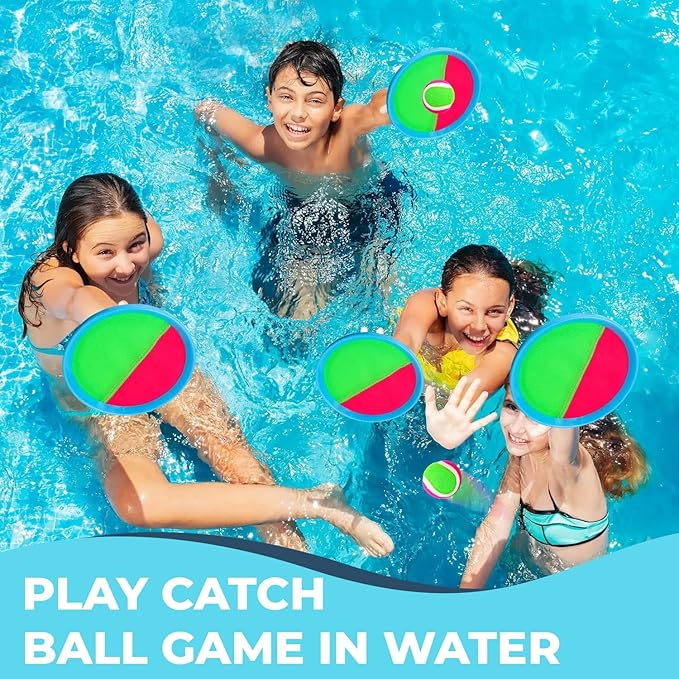 Kids Toys Toss and Catch Ball Game Set, Classic Outdoor Games with 4 Paddles 4 Balls and 1 Storage Bag, Beach Games, Yard Games, Kids Birthday Gift for 3 4 5 6 7 8 9 10 Year Old Boys Girls