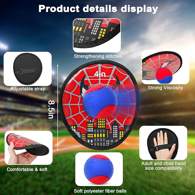 Toss and Catch Ball Game for Kids, 4 PCS Beach Outdoor Toys Set, Toddler Baseball Glove & Catch Ball Toy for Yard Beach Camping Birthday for 3 4 5 6 7 8-12 Year Old Boys Girls