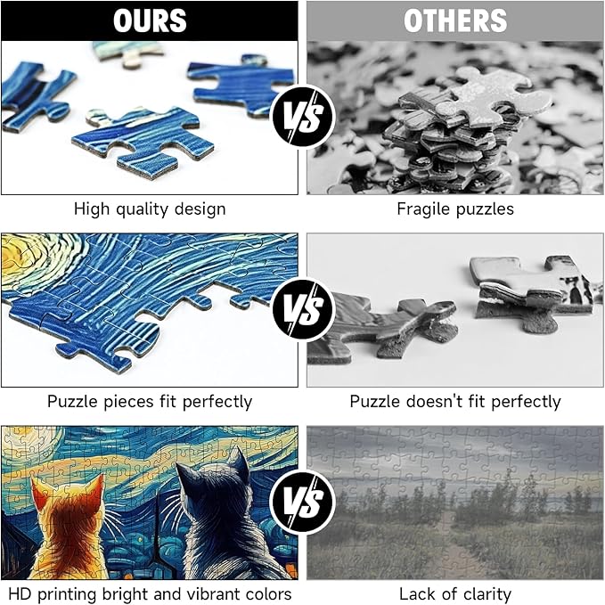 500 Piece Puzzles for Adults, Starry Night Cat Jigsaw Puzzle with Letters on Back, Art Animal Puzzle for Game Nights & Home Decor, 18×18 Inch Cardboard