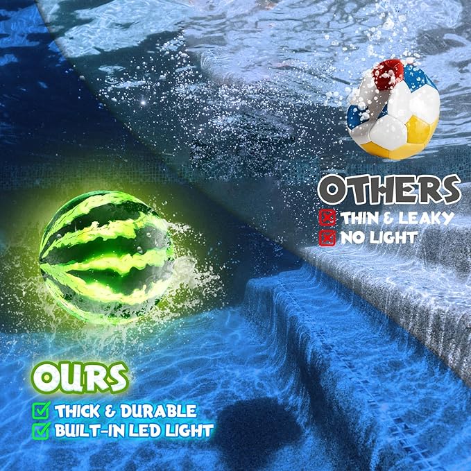 LED Underwater Pool Ball Game – 2 Pack 9" Glow Water Ball Toy for Kids, Teens, Pool Sports Game for Water Football & Basketball, Fun Pool Game for Backyard Parties & Outdoor Water Play