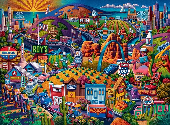 Buffalo Games - Eric Dowdle - Get Your Kicks on Route 66-1000 Piece Jigsaw Puzzle for Adults - Challenging Puzzle Perfect for Game Nights - Finished Size is 26.75 x 19.75