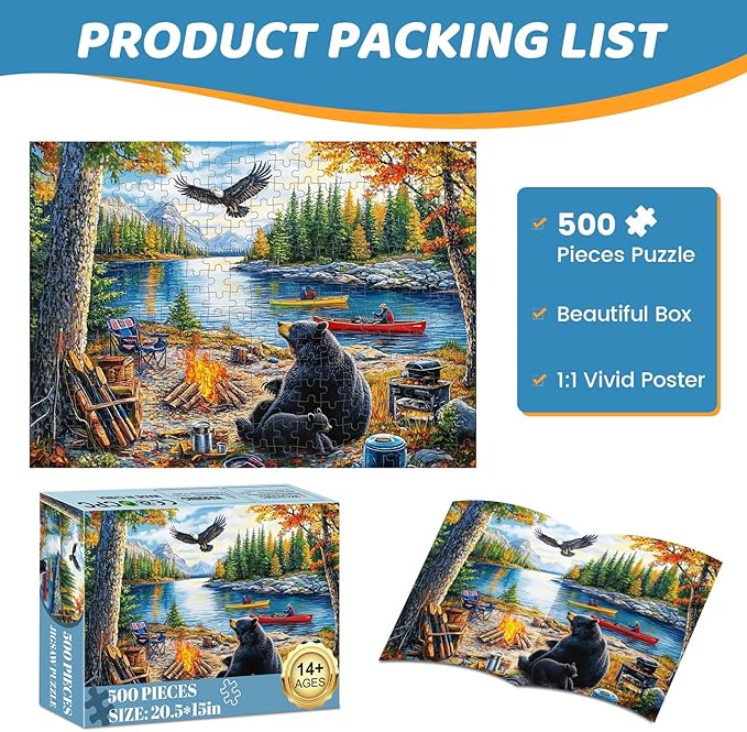 500 Piece Puzzles for Adults,Mother Bear Eagle Large Piece Jigsaw Puzzle for Adults Seniors,Recycled Cardboard Puzzle 500 Piece,Family Activity Great Gift for Family Friends 20.5 * 15 in