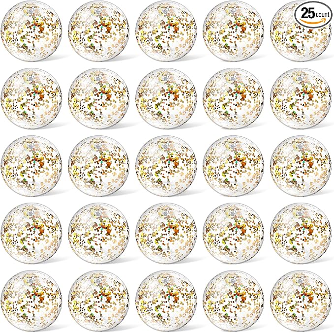 Hungdao 25 Pcs Inflatable Glitter Beach Ball 8 Inches Mini Clear Floatable Confetti Ball for Kids Bulk Swimming Pool Theme Party Toy for Hawaiian Theme Party Decorations Favors Supplies