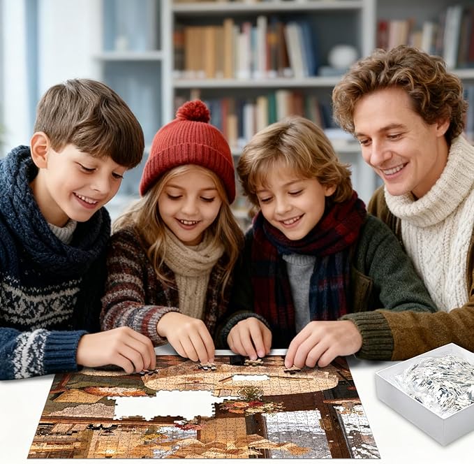 Puzzles for Adults 1024 Pieces Snowy Vintage Coffee Shop with Cats, Jigsaw Puzzles with HD Poster, Puzzles with Letter Markings, Gift for Family Friends（23.86 x 23.86 in）