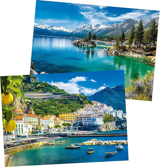 2 Pack 500 Pieces Puzzle for Adults, Summer Amalfi Coast Puzzle 500 Pieces for Adults Teens Seniors, Lake Tahoe Scenery Jigsaw Puzzle Challenging Puzzles for Family Activity Gift