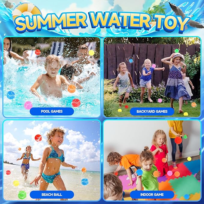 90 Pcs Reusable Water Balls, Reusable Water Balloons for Outdoor Toys and Games, Water Toys for Kids and Adults Boys and Girls - Summer Toys Ball for Pool and Backyard Fun