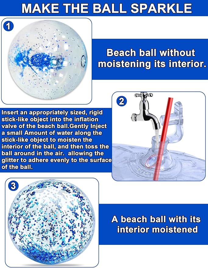 5 Pcs Inflatable Beach Balls, 16 Inch & 24 Inch Large Confetti Glitter Beach Balls, Sequins Clear Blow up Pool Balls Toys for Christmas Party Decorations 2026 New Year Birthday Summer Swimming Pool