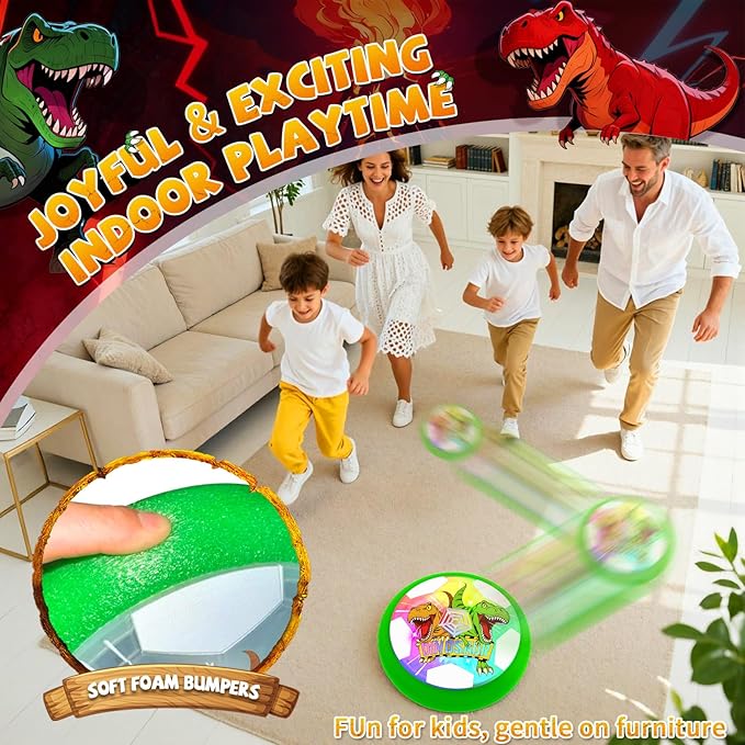 Dinosaur Toys for Boys Glowing Hover Soccer Ball,Light Up Hover Ball for 3 4 5 6 7 8 9 10 11 12 year old Boy,Indoor Outdoor Kids Toys,Air Floating Soccer Toy,Fun Christmas Birthday Gift for Boy 3–12