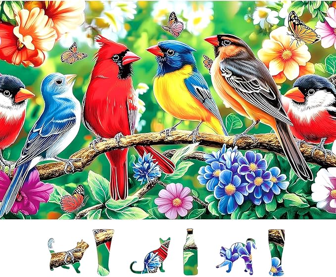 MINIWAN 500 Piece Puzzles for Adults - Vibrant Songbird Floral Jigsaw Puzzle, 23x15 Inches with Unique Irregular Shaped Pieces for Relaxation & Home Wall Decor