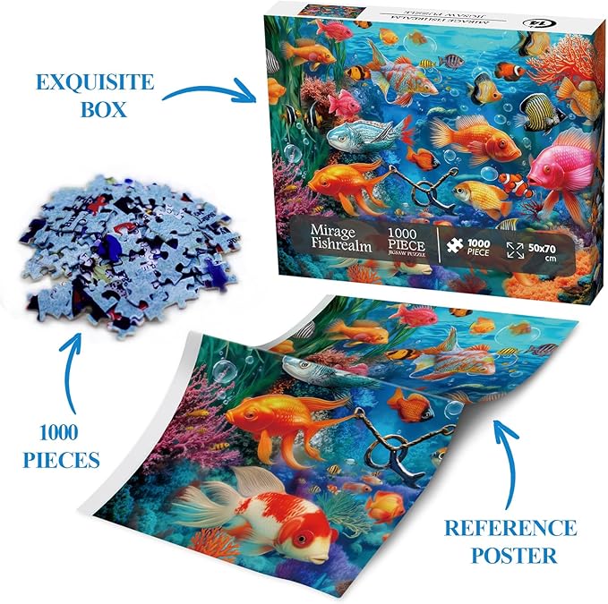 Ocean Tropical Fish Puzzle for Adults 1000 Pieces, Colorful Sea Animal Art Jigsaw Puzzle, Maine Nature Underwater Coral Puzzle