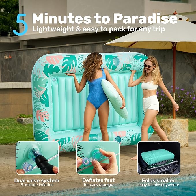 SLOOSH Inflatable Tanning Pool Lounger Float, 85" x 57" Pool Floats Adult with Pillow, 4 in 1 Suntan Tub Raft Floatie,Sunbathing Bed Lounge for Water Blow Up Ball Pit Party Gifts, L-Aqua Blue