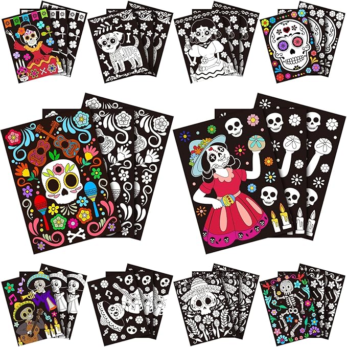 Zhanmai 30 Pcs Color Your Own Funny Day of the Dead Posters DIY Happy Day of the Dead Crafts Bulk Color Your Own Poster DIY Crafts for Party Holiday School Activities