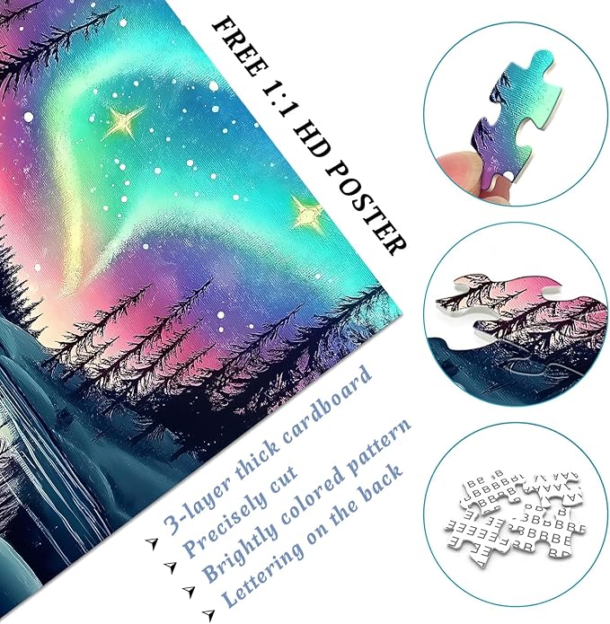 Magic Northern Lights Puzzles for Adults 1000 Pieces, Nature Fantasy Landscape Puzzle Tree Star, Starry Night Puzzles Galaxy, Challenging Scenery Jigsaw Puzzles Aurora Light