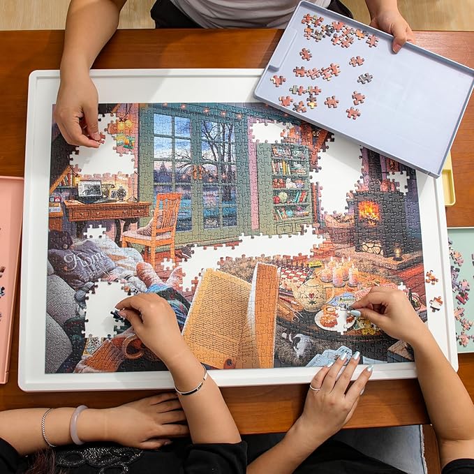 Playboda 1000 Pieces Rotating Plastic Puzzle Board with Drawers and Cover, 30"x22" Portable Spinning Jigsaw Puzzle Table for Adults, Upgraded Lazy Susan, Ideal Gift for Mum