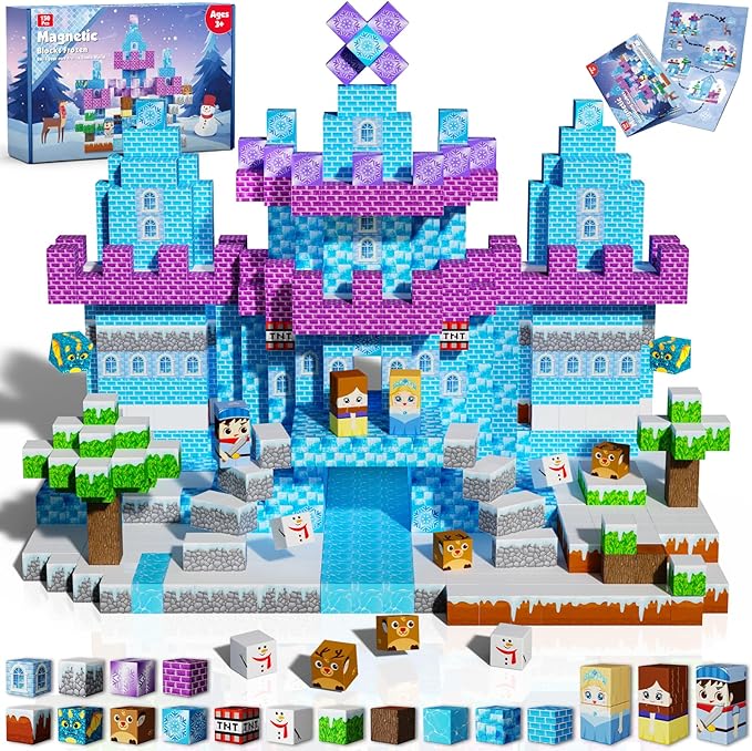 Magnetic Blocks - 150PCS Magnetic Blocks Build Ice Castle - Magnetics Toys for Montessori Toddler Easter Christmas Birthday Gifts - STEM Sensory Toys for 3 4 5 6 7 8 9 10 Year Old Girls