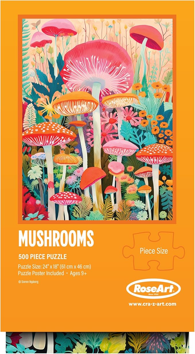 RoseArt - Vertical Visions - Mushrooms - 500 Piece Jigsaw Puzzle - Magical Forest-Inspired Puzzle for Adults