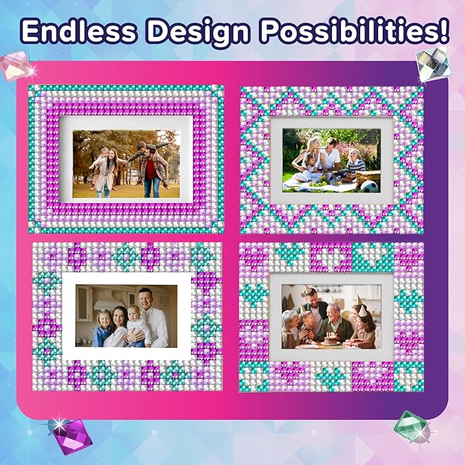 PURPLE LADYBUG Kids Picture Frame Mosaic Kit with Sparkly Gems - Fun Arts & Crafts for Girls 8-12 6-8, Great Gifts for Birthday for 6 7 8 9 10 11 12 Girls - Ideal for Sleepovers, Playdates