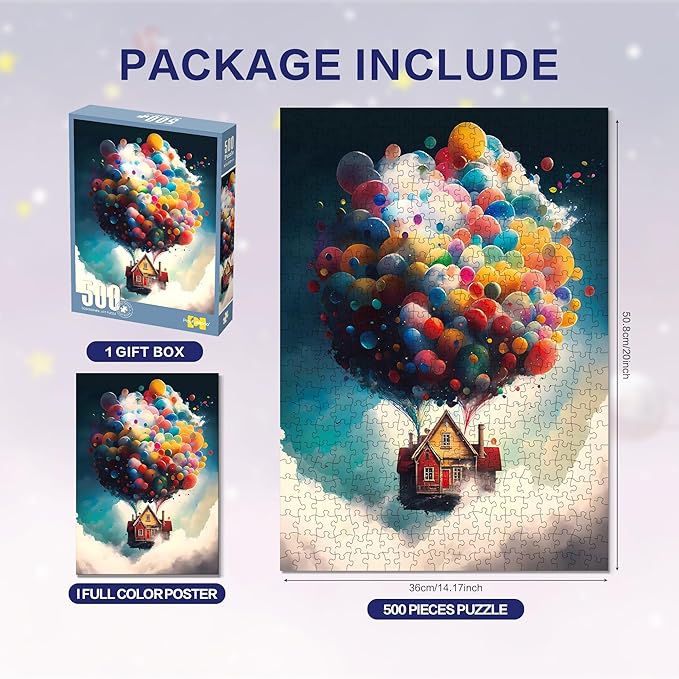 500 Piece Balloons Jigsaw Puzzle for Adults, Thick Pieces with Stunning Imagery, Full Color Bonus Poster, Perfect for Family Fun and Gift Giving!