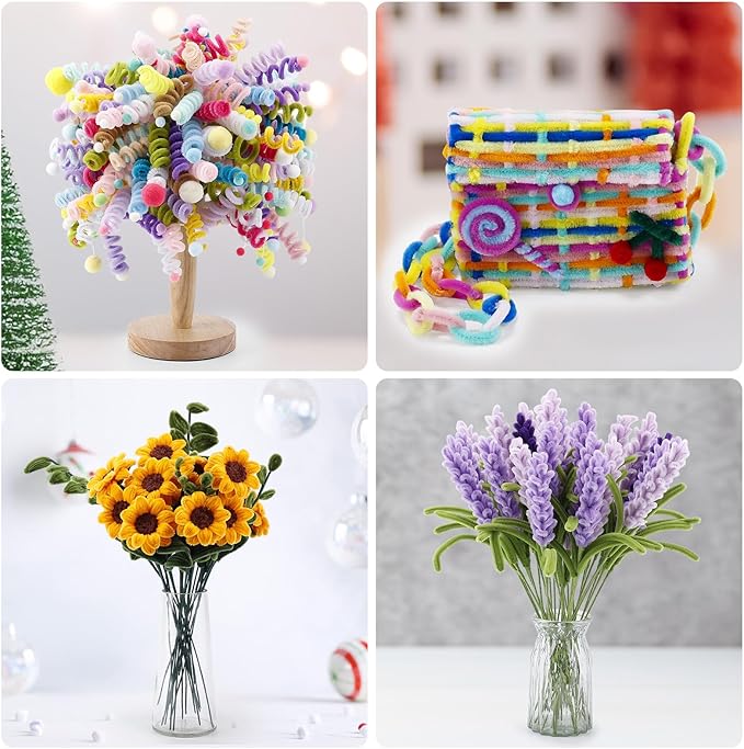 Caydo 1000 Pieces Pipe Cleaners Bulk for Easter Decorations, Multicolor Craft Chenille Stems for Flowers, Kids Creative Art and Crafts Projects Making(6 mm x 12 inch)