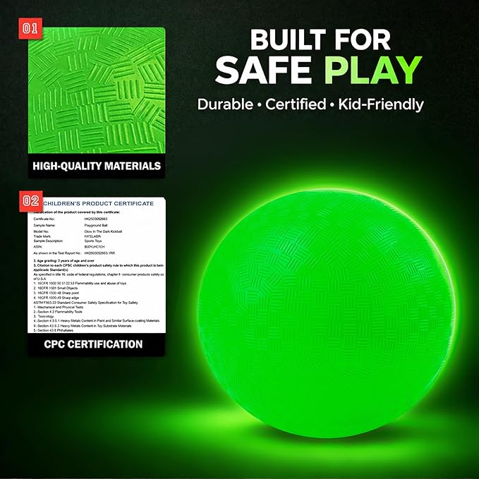 Glow in The Dark Ball 2 Pack, 8.5 Inch Light Up Kickball Playground Ball with 2 Mesh Bags & Hand Pump,No Battery Needed,Charge by Sunlight or Indoor Light, Green Luminous Rubber Bouncy Balls,Gift Box