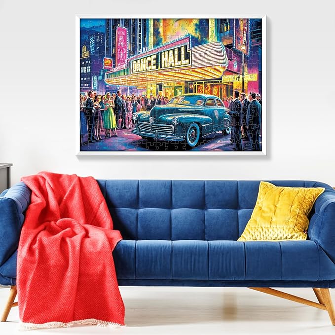 300 Piece Puzzles for Adult, Neon Dance Hall Puzzle, Classic Car Vintage Jigsaw Puzzle, Recycled Cardboard Large Piece Puzzle, Challenging Family Activity Game Gift for Friend 20.5 * 15 Inch